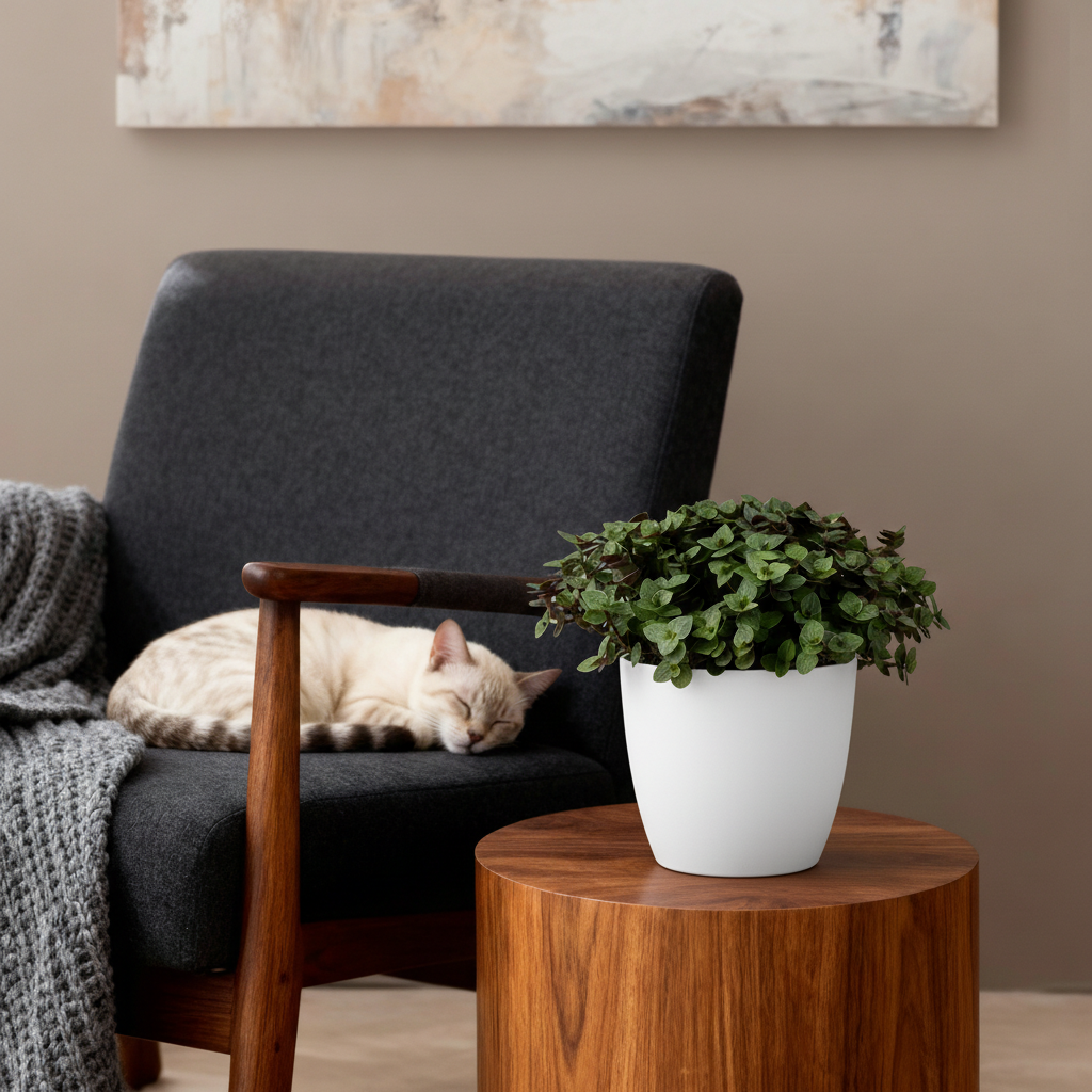 Kamerplant - Calissia repens - Kattengras - Huisdiervriendelijk - Groen - 1 Plant - met Potter Wit - Pot 12cm - Hoogte 17-20cm