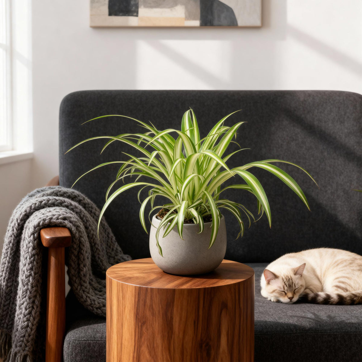 Kamerplant - Chlorophytum comosum Variegatum - Kattengras - Huisdiervriendelijk - Bont - 2 Planten - Pot 12cm - Hoogte 25-30cm
