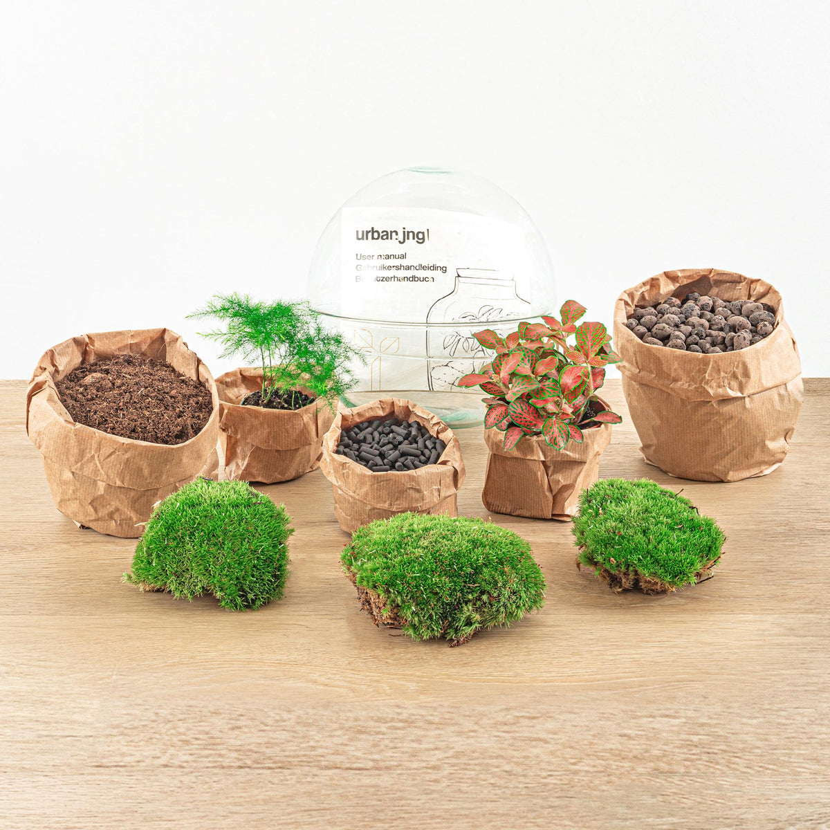 DIY Planten terrarium tweedelig bolglas - Dome Red - Ø 20 cm ↑ 20 cm   - Rake + Shovel + Tweezer