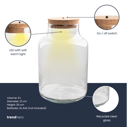 Terrarium fles met verlichting - Milky - Ø 21 cm ↑ 30 cm