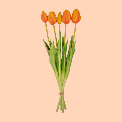 Tulpen boeket Oranje - 5 stuks - 'Real Touch' Kunst tulpen - 42 cm