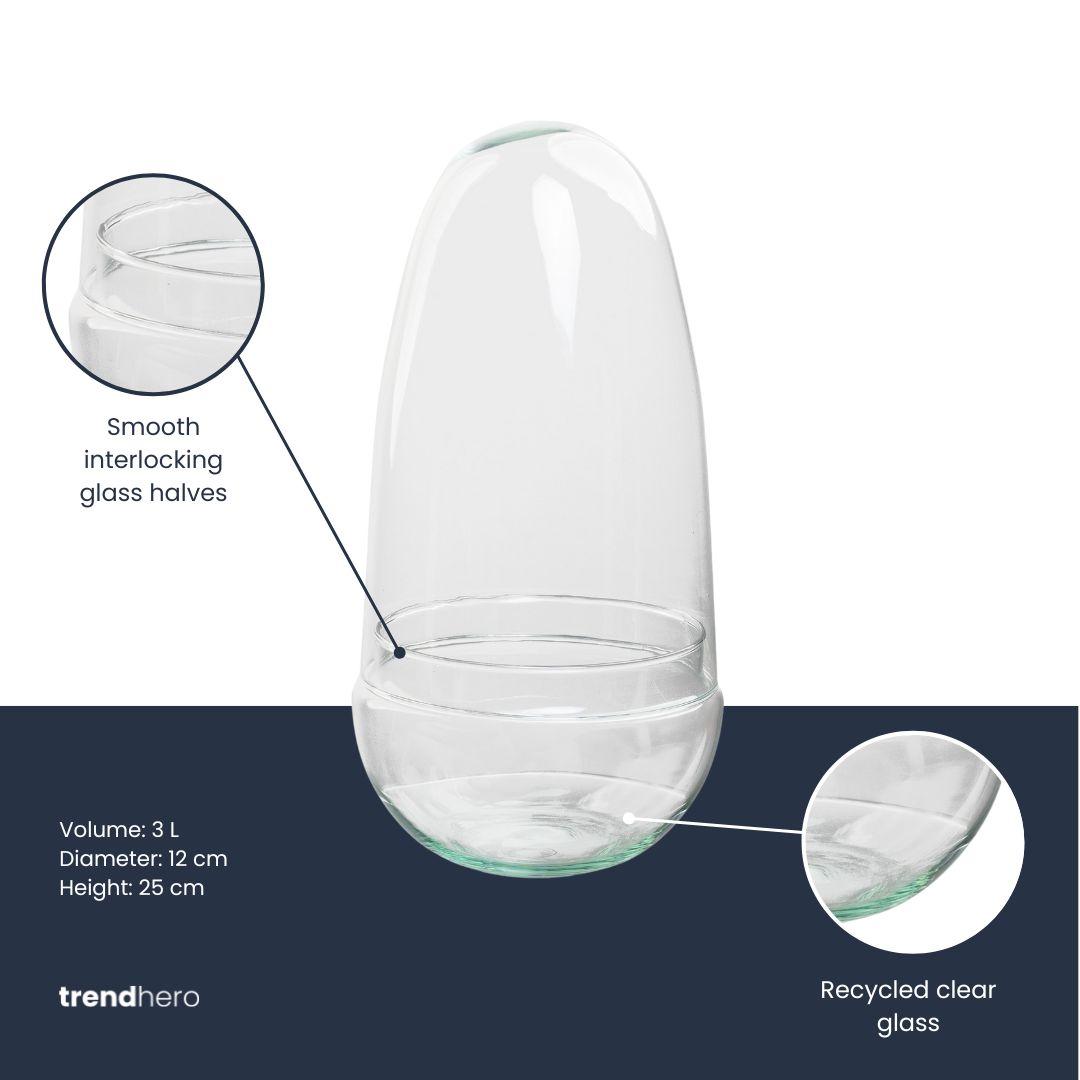 Terrarium bolglas tweedelig - Egg - Ø 12 cm ↑ 25 cm