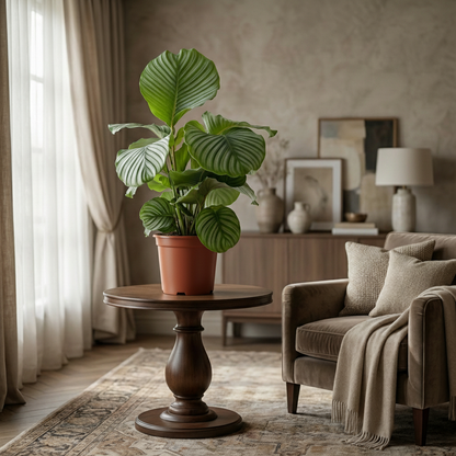 Kamerplant - Pauwenplant - Calathea Orbifolia - Groen - Weinig onderhoud - 1 Plant - Pot 21cm - Hoogte 60 - 70cm