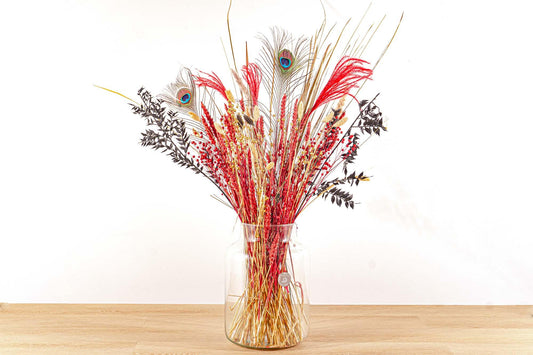 Droogbloemen boeket - Red & Gold - Droogboeket - 70 cm