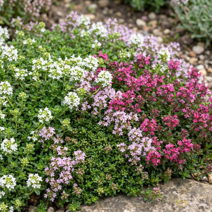 Vasteplant - Thymus Tricolour - Tym - Bodembedenkend - Roze - Rood - Wit - 6 Planten - Pot 11cm - Hoogte 15-25cm