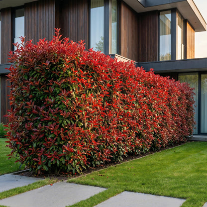 24x Photinia fraseri Carre Rouge - Glansmispel - Haagplanten - Groenblijvend - Rood - Pot 9cm - Hoogte 25-35cm