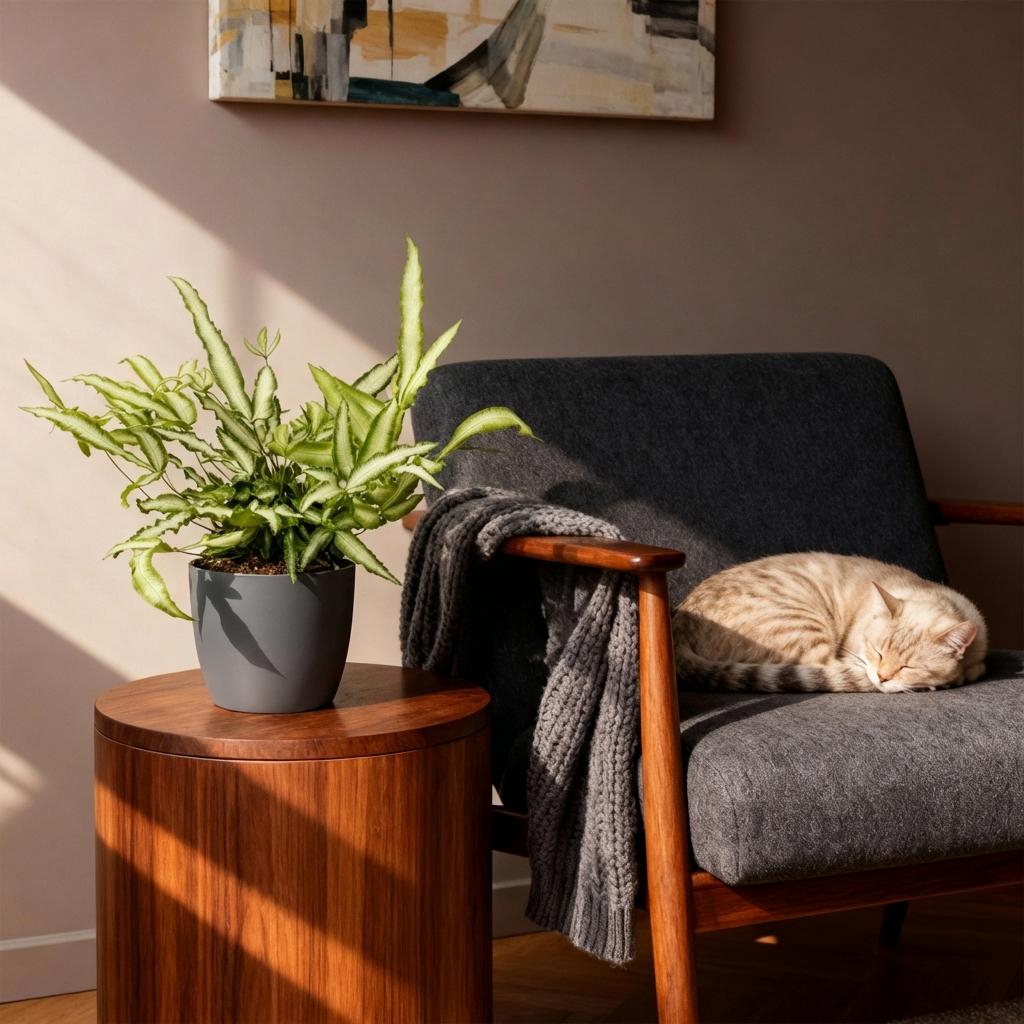 Kamerplant - Pteris cretica Albolineata - Lintvaren - Huisdiervriendelijke Plant - Groen - 1 Plant - met Potter Grijs - Pot 12cm - Hoogte 20cm